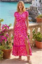 Pink Abstract Print Shirred Waist Maxi Dress, Image 2 of 4