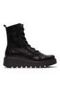 Black Womens Leather Heel Combat Boots-TERY553, Image 1 of 5
