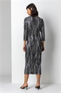 Silver Foil Stripe Print Chiffon Plisse Midi Dress, Image 2 of 5