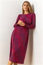 Red Animal Print Shirred Cuff Midi Dress, Image 1 of 5