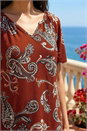 Rust Paisley Puff Print Gathered Stretch Top, Image 4 of 4