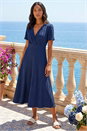 Navy  Textured Wrap Bodice Midi Dress, Image 2 of 4