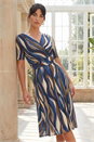 Navy  Abstract Print Wrap Midi Dress, Image 2 of 4