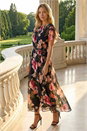 Black Floral Split Sleeve Midi Dress, Image 1 of 4