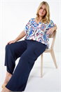 Navy Curve Linen Look Wide Leg Trousers, Image 1 of 5