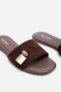 Dark Brown Solana Gold Trim Flat Slide On Sandal, Image 5 of 6