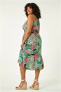 Green Curve Animal Floral Square Neck Midi Dress, Image 3 of 5