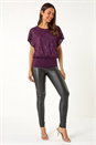 Purple Sequin Lace Overlay Stretch Top, Image 2 of 5