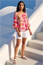 Pink Abstract Floral Flare Sleeve Top, Image 2 of 4