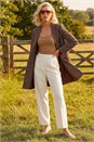 Brown Petite Button Check Coat, Image 3 of 4