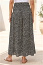 Black Petite Ditsy Print Shirred Midi Skirt, Image 2 of 4