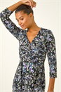 Purple Floral Twisted Front Stretch Midi Dress, Image 4 of 7