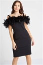 Black Feather Trim Bardot Dress, Image 1 of 4