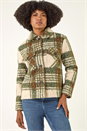 Green Check Print Button Borg Jacket, Image 4 of 5