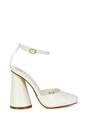 White XY LONDON White 'Ekin' Ankle Strap Statement Cylinder Block Heel, Image 1 of 5