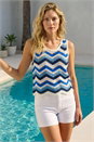 Blue Zig Zag Stripe Crochet Knit Vest, Image 1 of 4