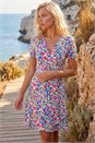 Blue Petite Floral Frill Wrap Dress, Image 2 of 4