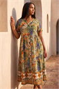 KHAKI Curve Leaf Print Button Maxi Dress, Image 2 of 4