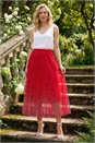 Red Polka Dot Print Elasticated Mesh Skirt, Image 2 of 4