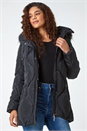 Black Quilted Faux Fur Hooded Coat, Image 1 of 5