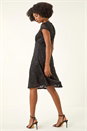 Black Sequin Fluted Hem Lace Stretch Dress, Image 4 of 6