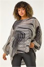 Black Curve Mono Wave Print Woven Top, Image 1 of 5