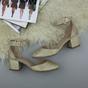 Gold Mid Block Heel Ankle Strap 2 Part Heels, Image 4 of 6
