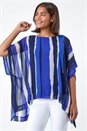 Navy  Stripe Print Chiffon Overlay Tunic Top, Image 2 of 5