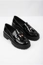 Black Mia Womens Chunky Patent Tassel Loafers, Image 1 of 8
