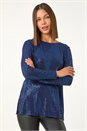 Navy  Sparkly Cowl Back Tunic Top , Image 4 of 5