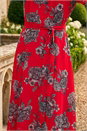 Red Floral Print Pleat Neck Midi Dress, Image 4 of 4