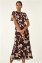 Chocolate Floral Print Flutter Sleeve Midi Dress, Image 1 of 4