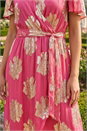 Pink Jacquard Midi Wrap Dress, Image 4 of 4
