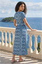 Blue Petite Abstract Gathered Waist Dress, Image 2 of 4