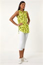 Lime Floral Buttoned Stretch Vest Top, Image 2 of 5