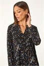 Black Abstract Print V-Neck Tunic Top, Image 4 of 5