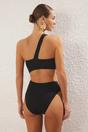 Black WOVCOR Black Asymmetric Cut Out One Shoulder Swimsuit with Hardware Detail, Image 3 of 3
