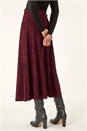 Burgundy Floral Textured A-Line Skirt, Image 4 of 5