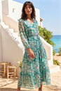 Green Printed Metallic Tie Waist Maxi Dress , Image 1 of 4