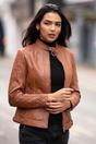 Tan 'Kore' Real Leather Biker Jacket, Image 1 of 5