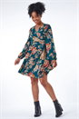 Dark Green Petite Floral Wrap Dress, Image 3 of 5