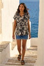 Black Printed Broderie Collared Top, Image 2 of 4