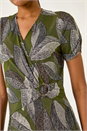KHAKI Leaf Print Ring Detail Midi Dress, Image 5 of 5