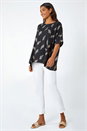 Black Metallic Floral Print Oversized T-Shirt, Image 2 of 5