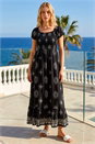 Black Broderie Shirred Maxi Dress, Image 3 of 4