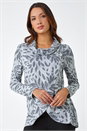 Grey Floral Print Cowl Neck Stretch Top , Image 1 of 5