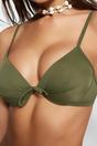 Khaki WOVCOR Khaki Bow Detail Padded Balconette Bikini Top, Image 2 of 5
