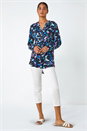 Blue Animal Print V-Neck Stretch Shirt Top, Image 2 of 5