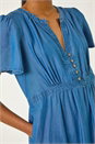 Denim V-Neck Midi Dress, Image 5 of 5