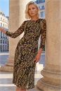 Green Petite Printed Mesh Ruched Midi Dress, Image 2 of 4
